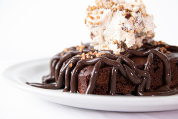 chocolate  brownie cake on a white plate