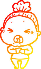 warm gradient line drawing cartoon angry old woman