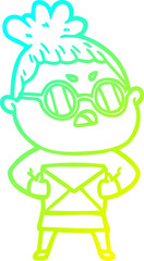 cold gradient line drawing cartoon annoyed woman