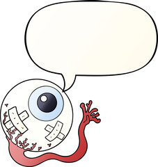 cartoon injured eyeball and speech bubble in smooth gradient style