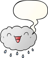 happy cartoon cloud and speech bubble in smooth gradient style