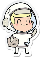 sticker of a happy cartoon astronaut man