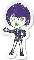 retro distressed sticker of a cartoon vampire girl