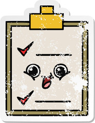 distressed sticker of a cute cartoon check list