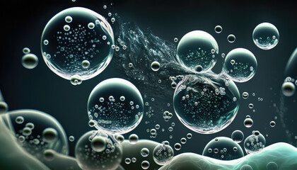 close up of oxygen bubbles in water, background image