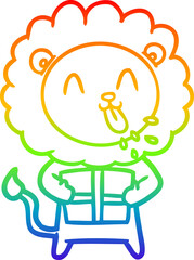 rainbow gradient line drawing happy cartoon lion