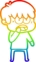 rainbow gradient line drawing worried cartoon boy