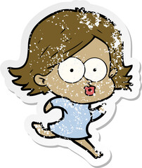 distressed sticker of a cartoon girl pouting