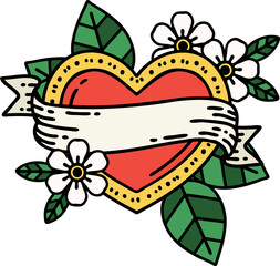 traditional tattoo of a heart and banner