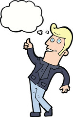 cartoon man giving thumbs up sign with thought bubble
