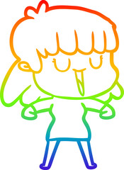 rainbow gradient line drawing cartoon woman laughing