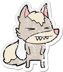 distressed sticker of a angry wolf cartoon