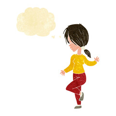 cartoon girl dancing with thought bubble