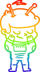 rainbow gradient line drawing bashful cartoon spaceman