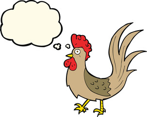 cartoon cockerel with thought bubble