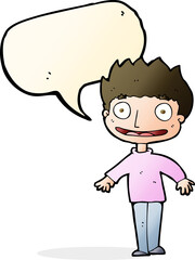 cartoon excited boy with speech bubble