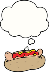 cartoon hotdog and thought bubble