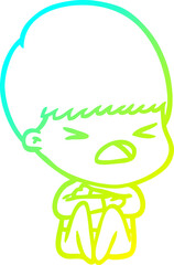 cold gradient line drawing cartoon stressed man
