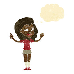 cartoon woman with idea with thought bubble