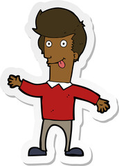 sticker of a cartoon man sticking out tongue