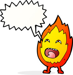 cartoon flame character with speech bubble
