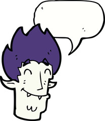 cartoon happy vampire head with speech bubble