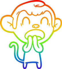 rainbow gradient line drawing yawning cartoon monkey