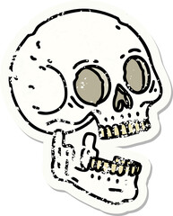 traditional distressed sticker tattoo of a skull