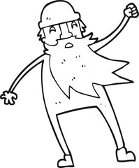 black and white cartoon old man in thermal underwear