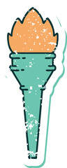 distressed sticker tattoo style icon of a lit torch