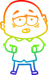 rainbow gradient line drawing cartoon tired bald man
