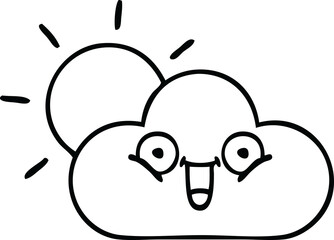line drawing cartoon storm cloud and sun