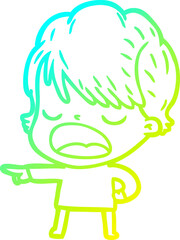 cold gradient line drawing cartoon woman talking