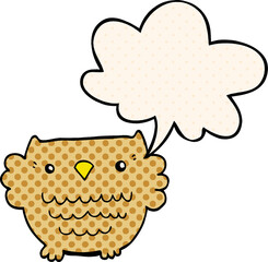 cartoon owl and speech bubble in comic book style