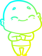 cold gradient line drawing cartoon happy bald man