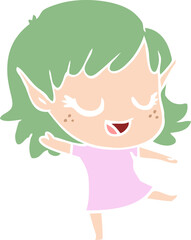 happy flat color style cartoon elf girl