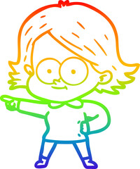 rainbow gradient line drawing happy cartoon girl
