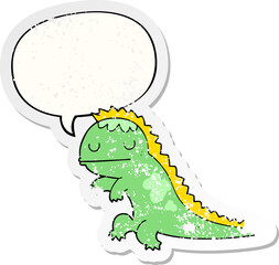 cartoon dinosaur and speech bubble distressed sticker