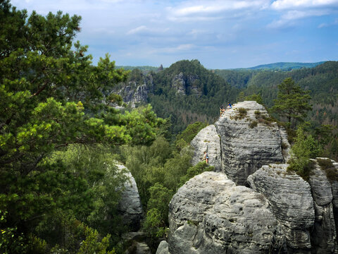 Climber close to Gamrig Rock in the Elbsandsteingebirge, perfect location for climbing and hiking. Close to Rathen
