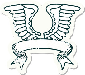 grunge sticker with banner of a wing