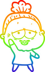 rainbow gradient line drawing cartoon happy old lady