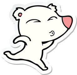 sticker of a cartoon whistling polar bear