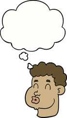 cartoon male face and thought bubble