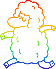 rainbow gradient line drawing cartoon sheep running