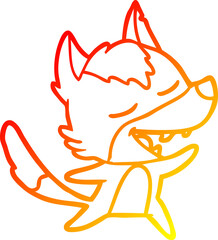warm gradient line drawing cartoon wolf laughing
