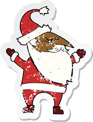 retro distressed sticker of a cartoon santa claus