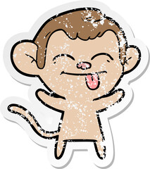 distressed sticker of a funny cartoon monkey