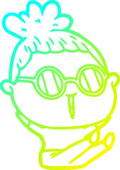 cold gradient line drawing cartoon woman wearing spectacles
