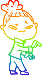 rainbow gradient line drawing cartoon woman