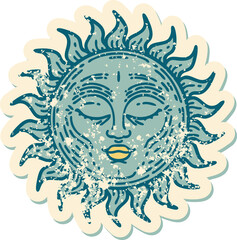 distressed sticker tattoo style icon of a sun